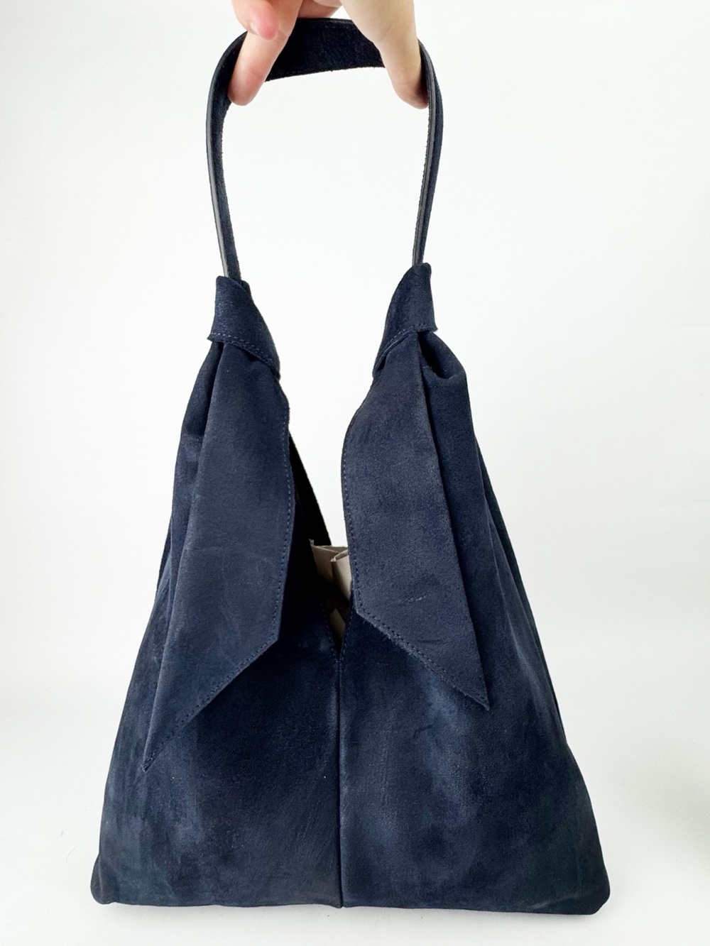 Navy Suede Leather Hobo Divina Firenze Italy